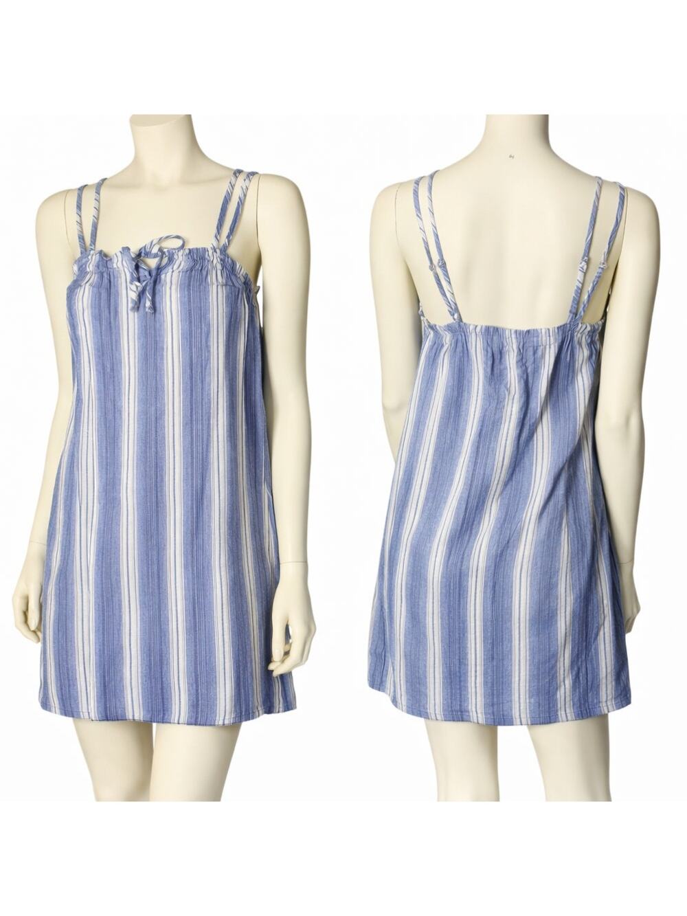 Magnolia Skye Striped Dress Blue White Spaghetti Strap Tie Front Cotton Small